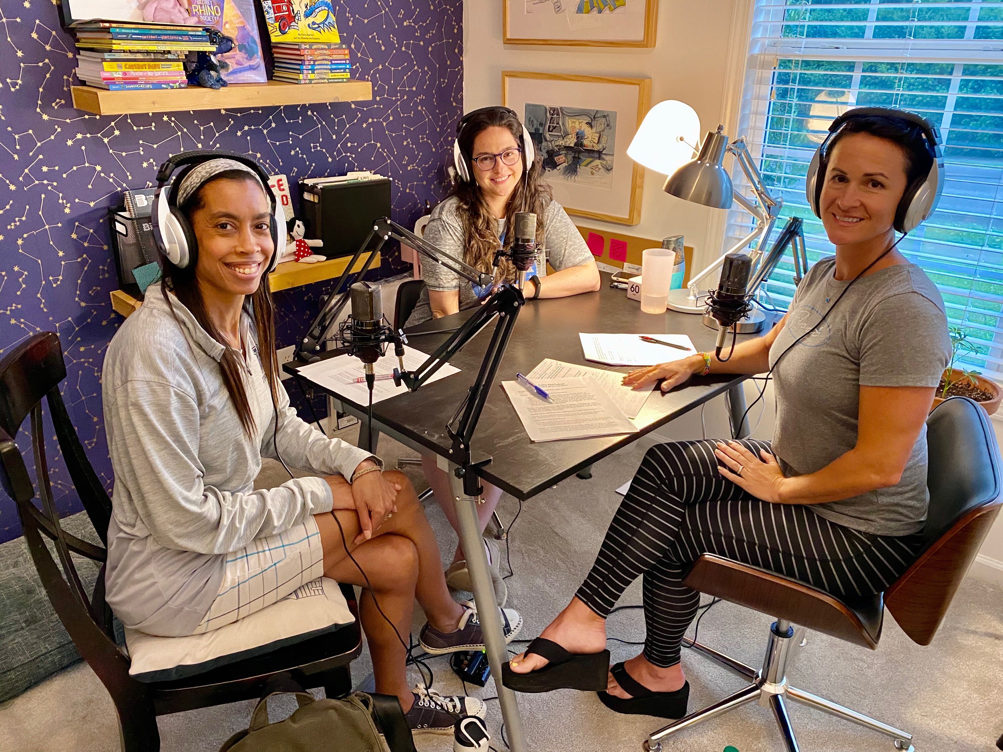 Tosha (T.L.) Sumner, Shanda McCloskey, and Bonnie Clark getting ready to record the podcast episode 2.